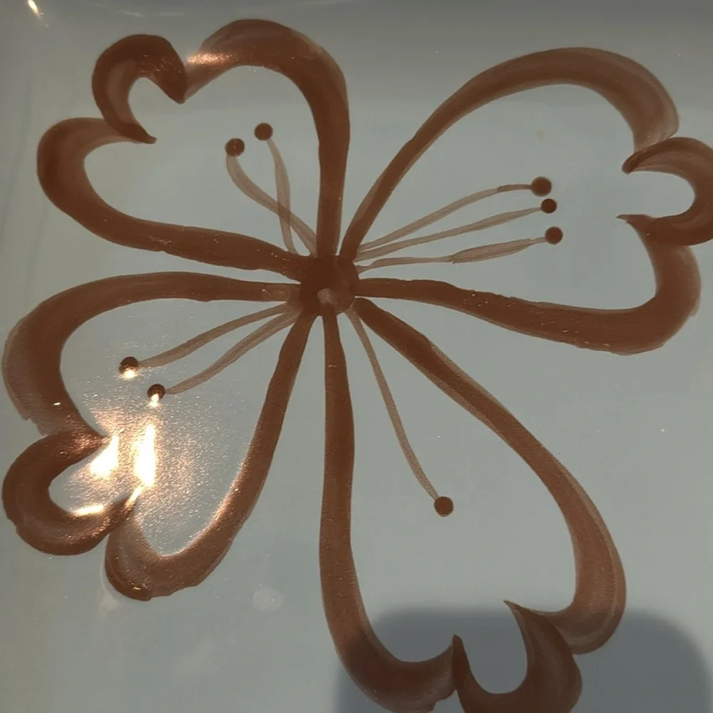 Pier 1 Hibiscus Square Plates Brown Turquois Dinner Discontinued Pattern Pair